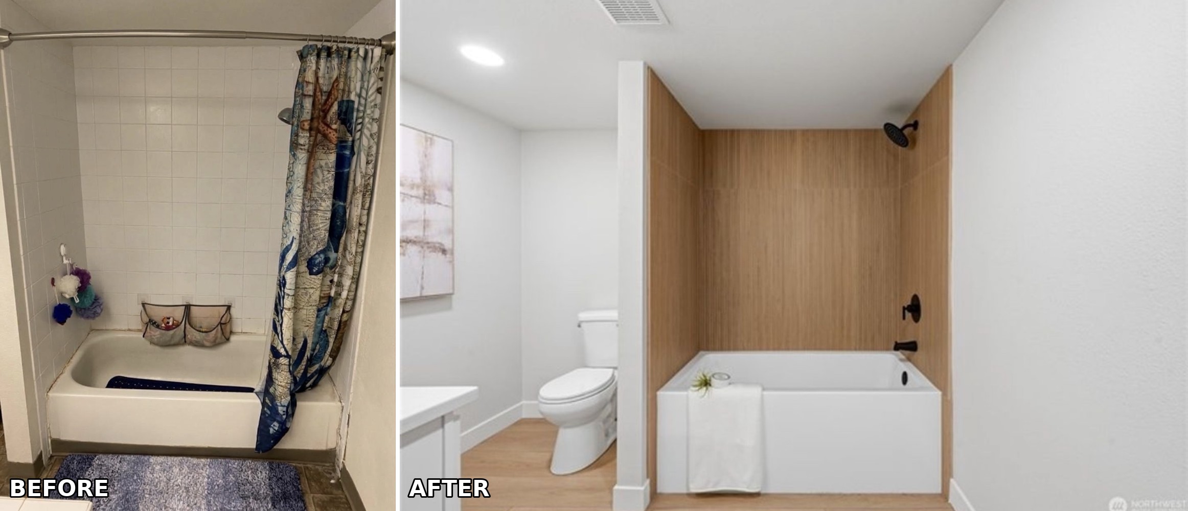 Tub and shower transformation, Oakbrook neighborhood, Lakewood, WA.