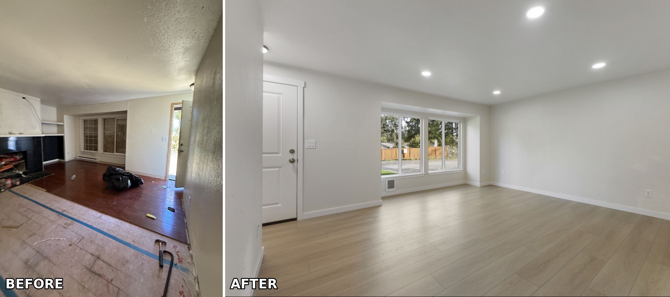 Living room, second view — Spanaway, WA duplex renovation.