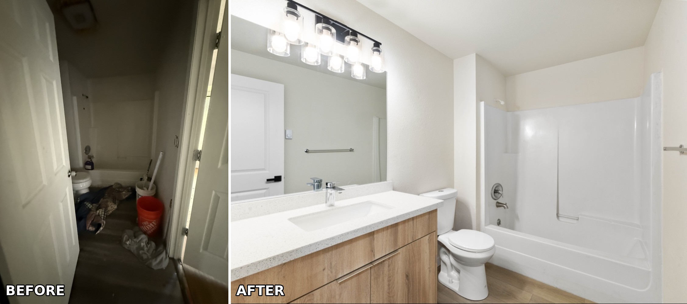 Bathroom renovation in Tacoma, WA — full refresh with new vanity, fixtures, and tub surround.