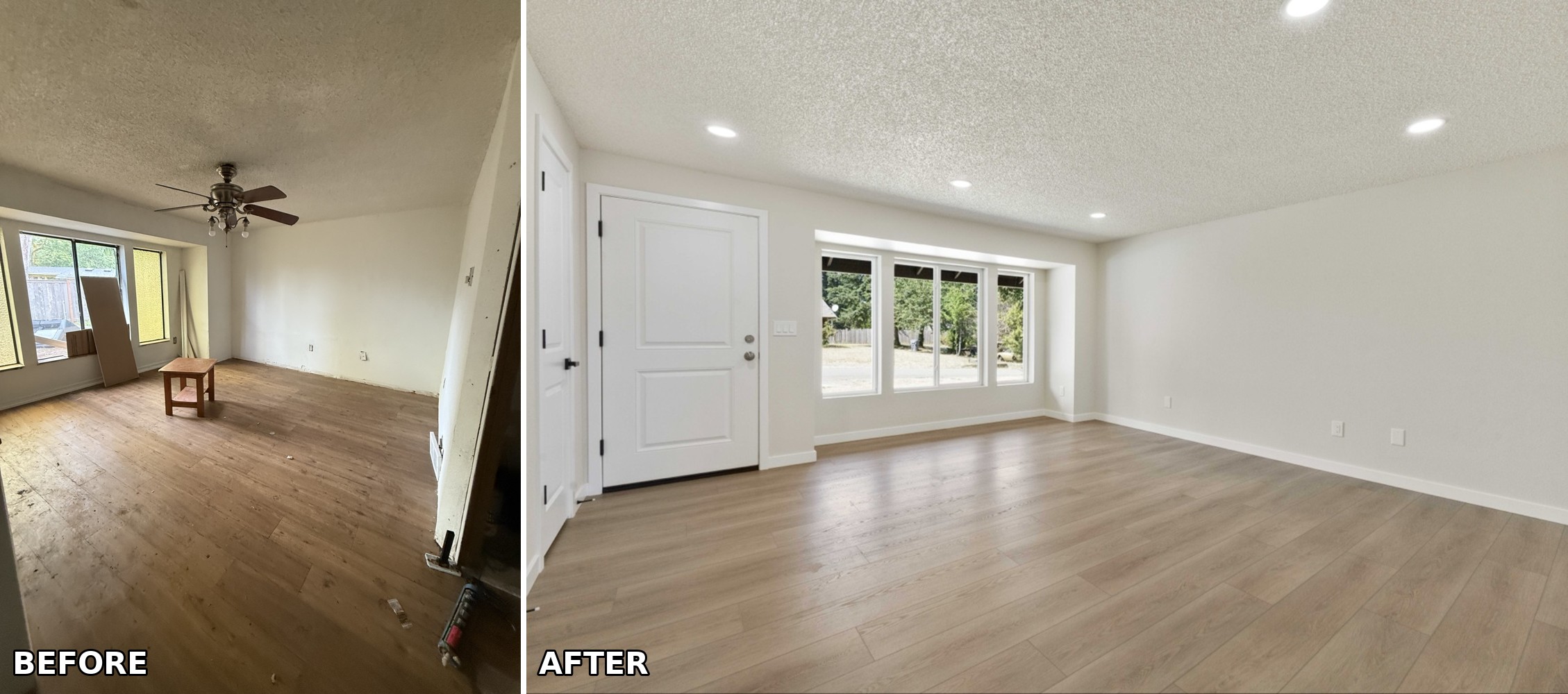 Room refresh in Tacoma, WA — new flooring, paint, and lighting.