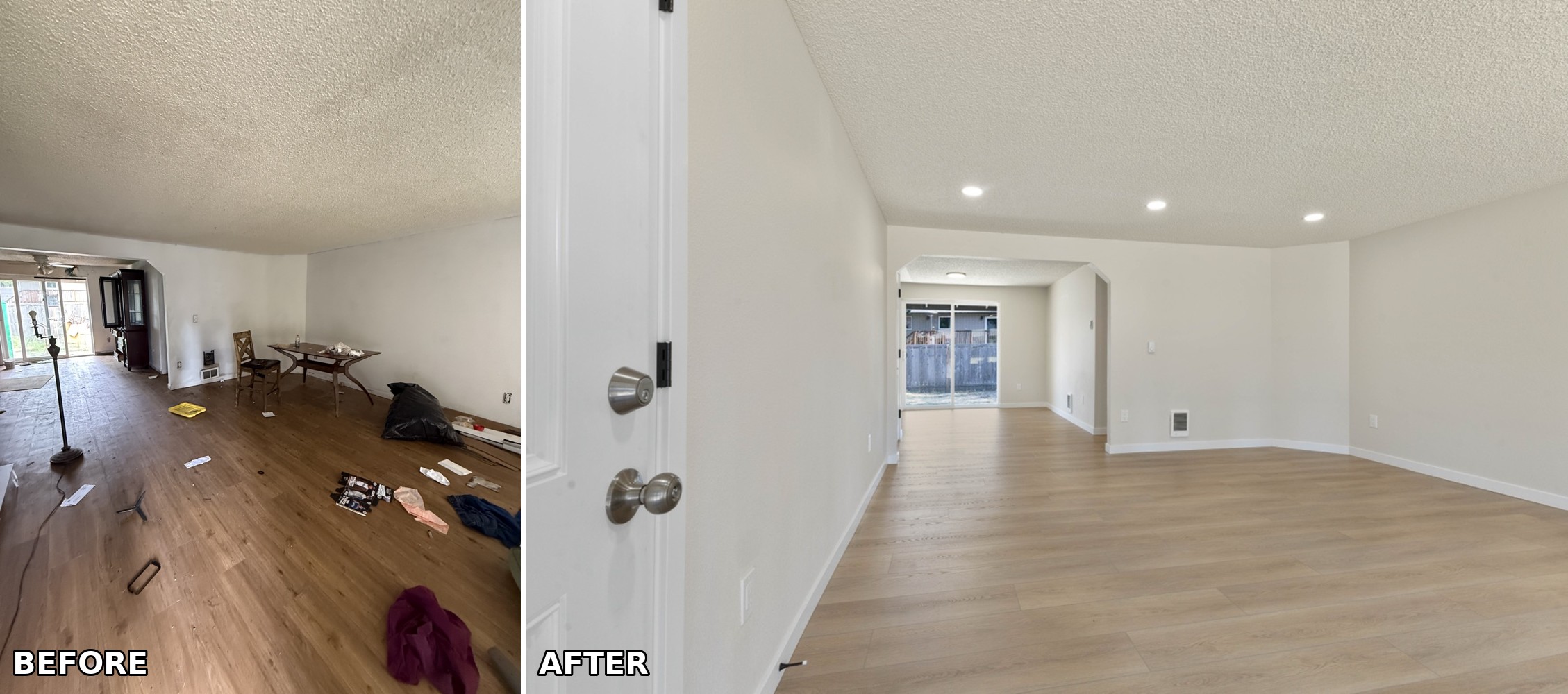 Interior renovation in Tacoma, WA — debris and worn floors to bright, clean, move-in ready.